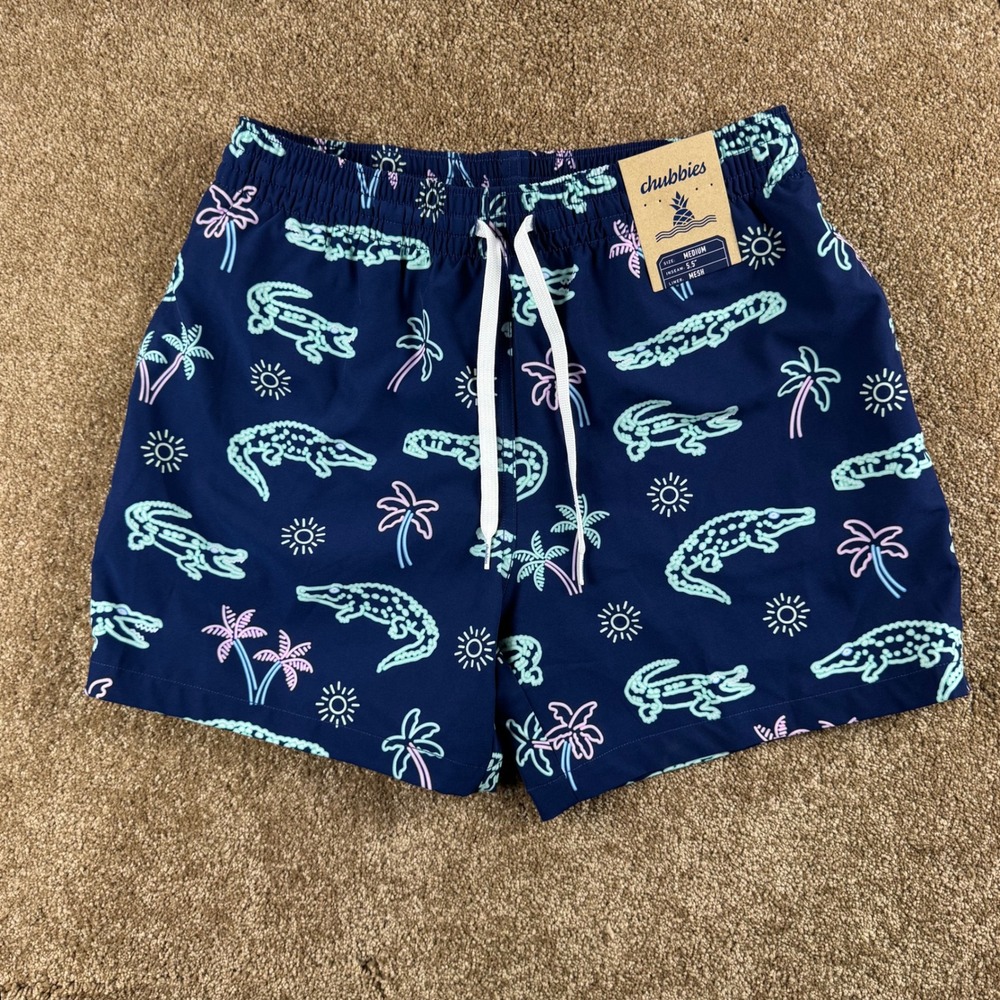 Chubbies Mens Navy Neon Alligator Palm Tree Swim Trunks 5.5" Inseam Medium NEW